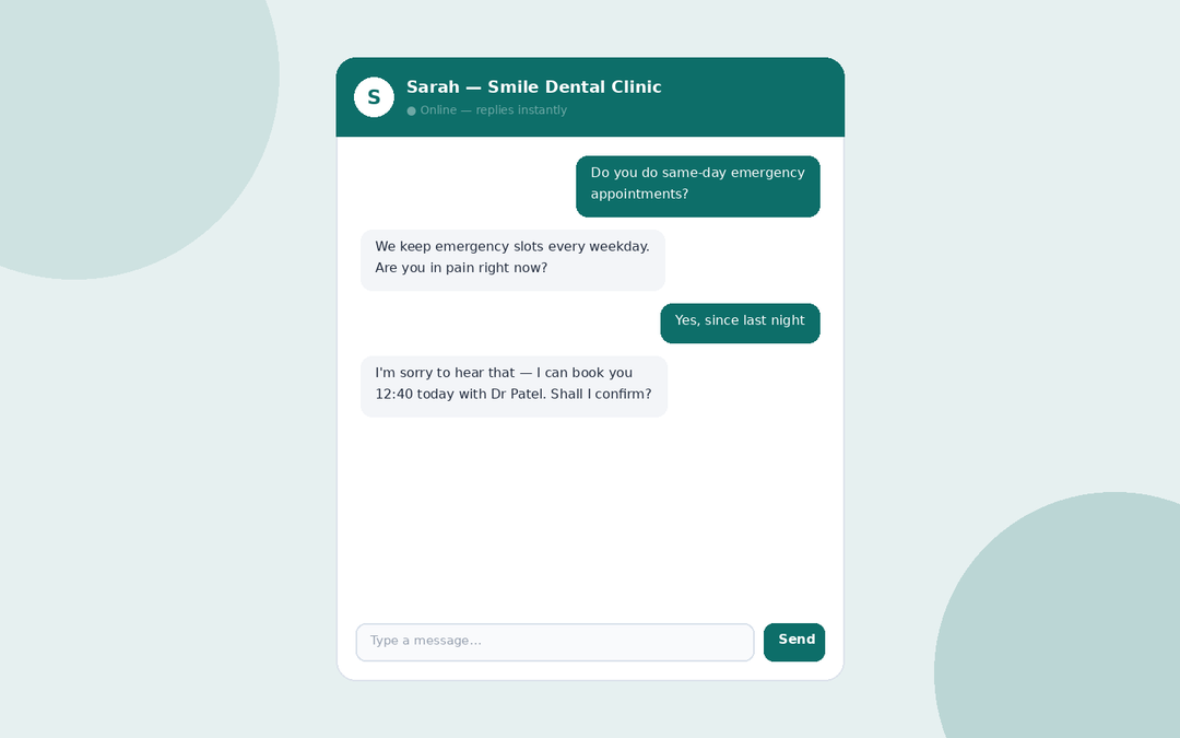 Smile Dental — Clinic Booking Assistant — main screenshot