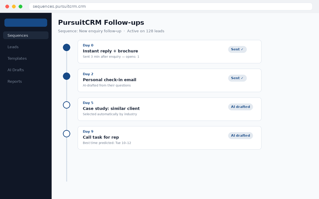 PursuitCRM — Follow-up Automation — main screenshot