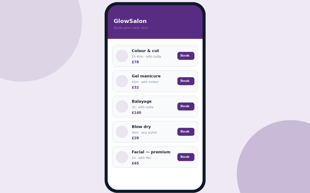 GlowSalon — Booking App — main screenshot