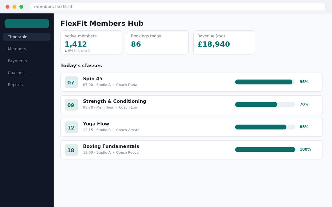 FlexFit — Membership & Class Platform — main screenshot